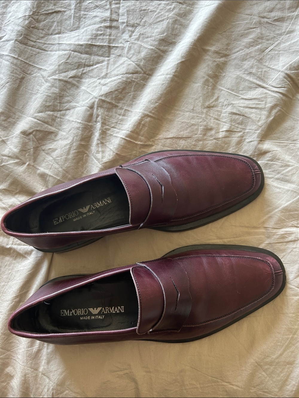 Emporio Armani Men's Wine Leather Penny Loafers size 45